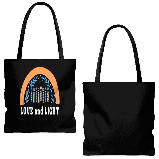 Love And Light Rainbow Hanukkah Jewish Chanukah Tote Bags (AOP)