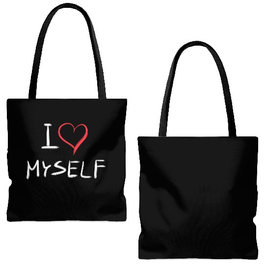 i love me heart text Tote Bags (AOP)