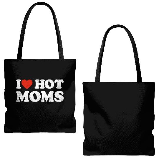 I Heart Hot Moms Y2K Adult Humor Distressed I Tote Bags (AOP)