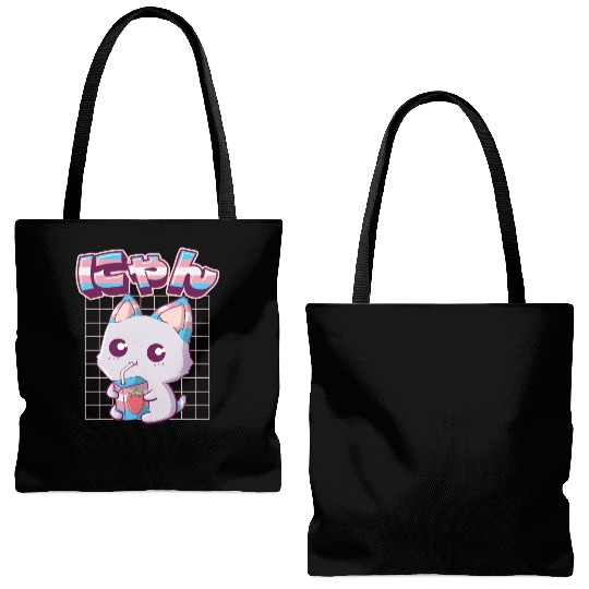 Transgender Pride Kawaii Cat Strawberry Milk Trans Tote Bags (AOP)