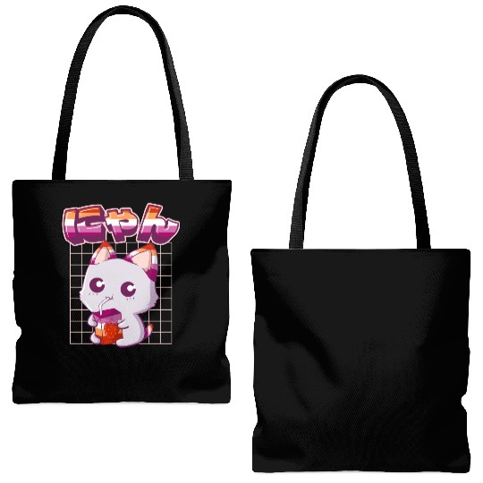 Lesbian Pride Gay Kawaii Cat Strawberry Milk Lesbi Tote Bags (AOP)