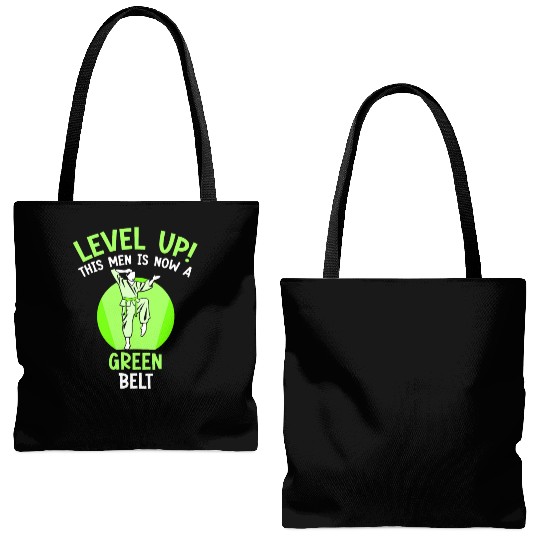 Level Up! This men is now a green belt Tote Bags (AOP)