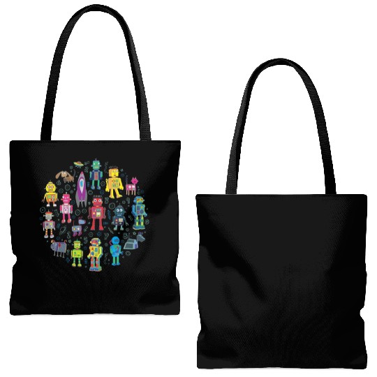 Robots in Space grey fun Robot Tote Bags (AOP)
