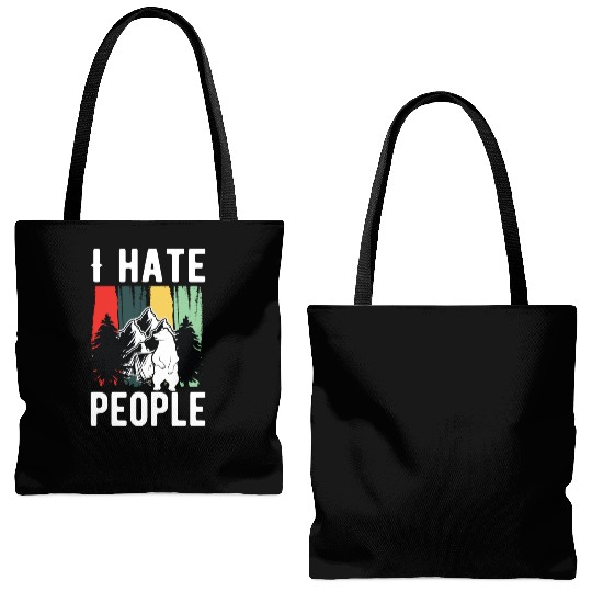 Vintage Camping Costume Of Bear Says I Hate People Tote Bags (AOP)