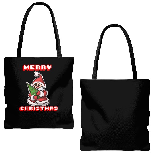 Merry Christmas I Xmas I 8 Bit Pixelated Santa Tote Bags (AOP)
