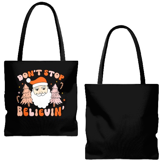 Retro Groovy Don't Stop Believin' Christmas Cute Tote Bags (AOP)