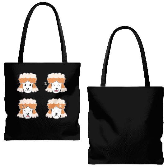 Funny Poodle Dog Cartoon Faces Tote Bags (AOP)