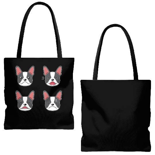 Funny Boston Terrier Dog Cartoon Faces Tote Bags (AOP)