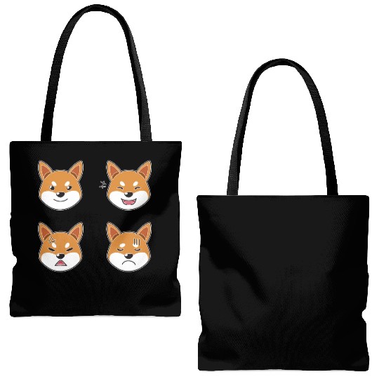 Funny Shiba Inu Dog Cartoon Faces Tote Bags (AOP)