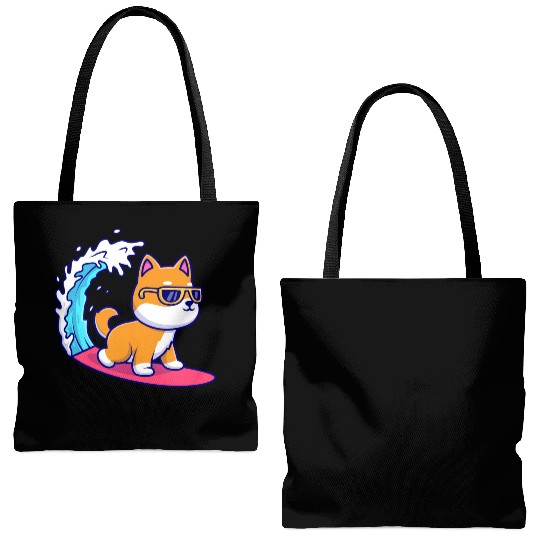 Cute Shiba Inu Dog Surfing in Sea Tote Bags (AOP)