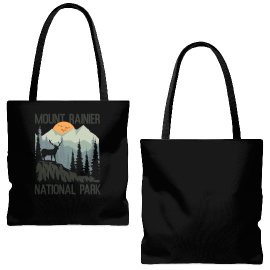 Mount Rainier National Park Mountains Deer Tote Bags (AOP)