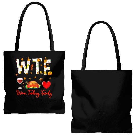 Wine Turkey Family WTF Funny Thanksgiving Tote Bags (AOP)