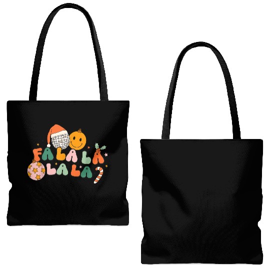 Retro Groovy Fa La La Christmas Cute Santa Hat Tote Bags (AOP)