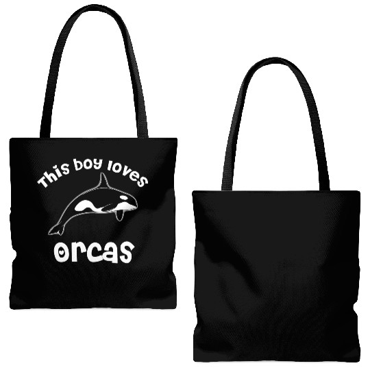 This Boy Loves Orcas Lover Funny Killer Whale Tote Bags (AOP)