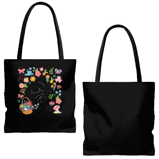 Silhouette Dabbing Girl Hippie Bouquet Spring Tote Bags (AOP)