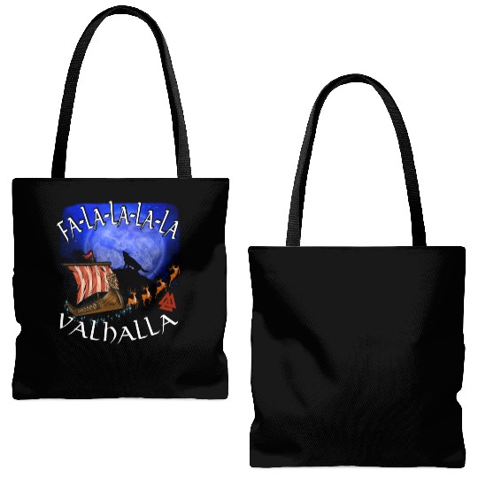 Fa La La La Valhalla Christmas Dragon Ship Vikings Tote Bags (AOP)