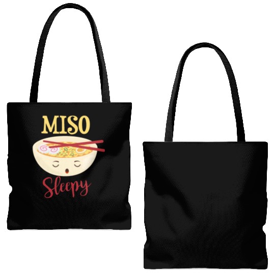 Miso sleepy funny sushi soup motif Tote Bags (AOP)