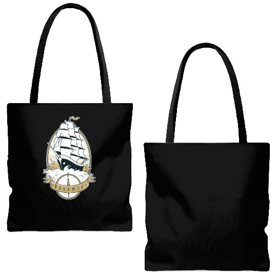 Old school ship waves sea sailing Old school ship Tote Bags (AOP)