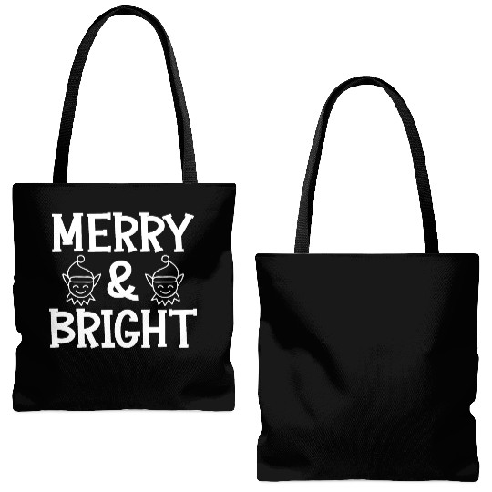 Merry and bright Christmas holiday festive seasons Tote Bags (AOP)