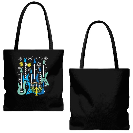 Hanukkah Guitars Chanukah Jewish Rock Rocker Tote Bags (AOP)