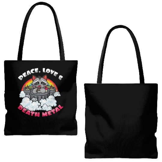 Racoon Love Peace Metal Music Heavy Rock Tote Bags (AOP)