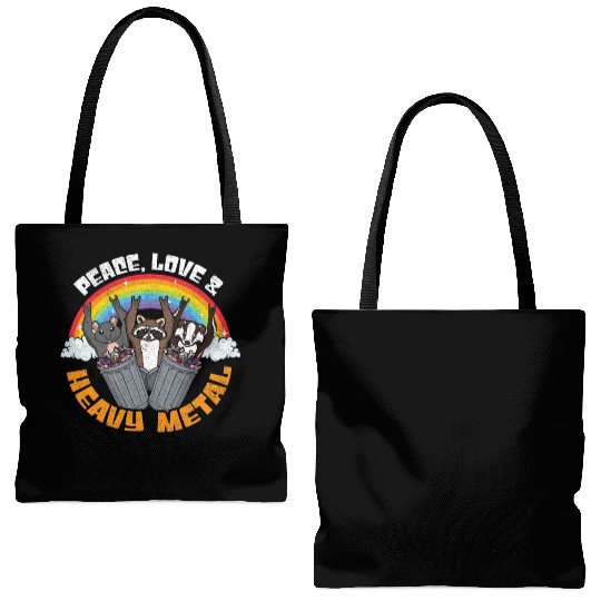 Love Peace Metal Music Heavy Rock Trash Racoon Tote Bags (AOP)
