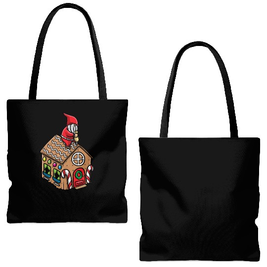 Christmas Gnome Gingerbread House Candy Cane Tote Bags (AOP)