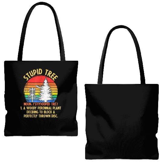 Vintage Sunset Stupid Tree Disc Golf Lover Tote Bags (AOP)