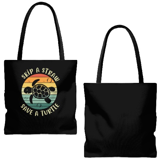 Skip A Straw Save A Turtle Retro Sunset Sea Turtle Tote Bags (AOP)