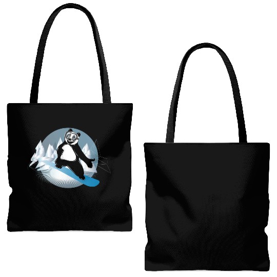 cool panda bear is snowboarding in the mountains Tote Bags (AOP)