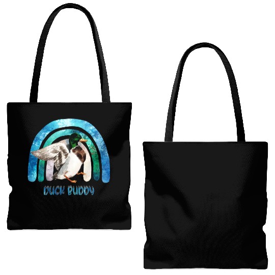 Duck Buddy - Funny Duck And Blue Green Rainbow Tote Bags (AOP)