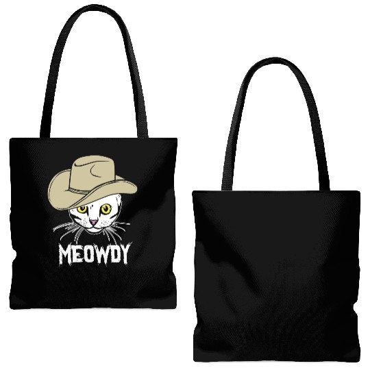 Meowdy Funny Cat Cowboy Hat Design Tote Bags (AOP)