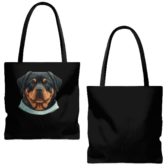 Festive Rottweiler in a Christmas Sweater Tote Bags (AOP)