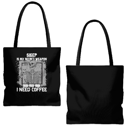 Skeleton Drinking Coffee Medical Student Tote Bags (AOP)