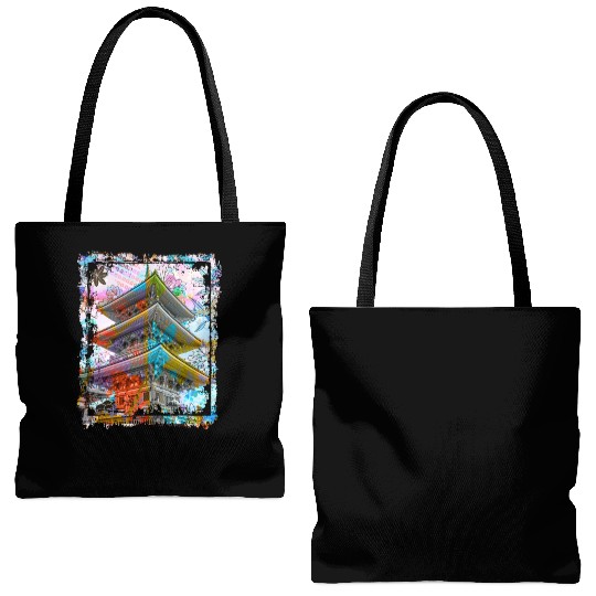 Japan Pagoda Cherry Blossoms Collage Art 70 Tote Bags (AOP)