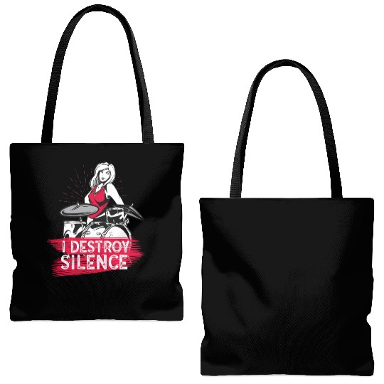 I Destroy Silence Drummer Band Music Beat Drum Tote Bags (AOP)