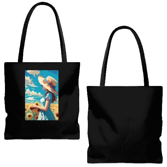 Sunflower girl summer Tote Bags (AOP)