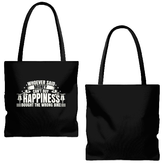 Motorcycle Biker Money Can't Buy Happiness Tote Bags (AOP)