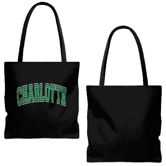 Charlotte Varsity Style Green Text Tote Bags (AOP)