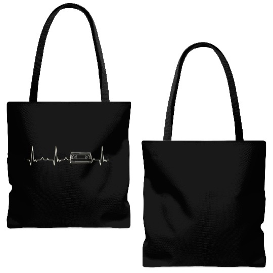 VHS Tape. Heart. Love. EKG. Pulse. Beat. Tote Bags (AOP)