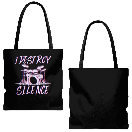 I Destroy Silence Drummer Band Music Beat Drum Tote Bags (AOP)