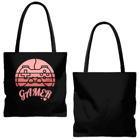 Pink Retro Gamer Valentine Day Tote Bags (AOP)