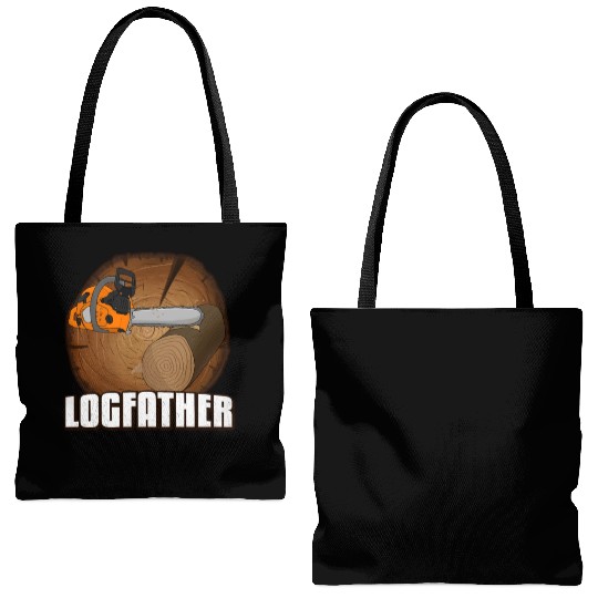 chainsaw Logfather Lumberjack Tote Bags (AOP)