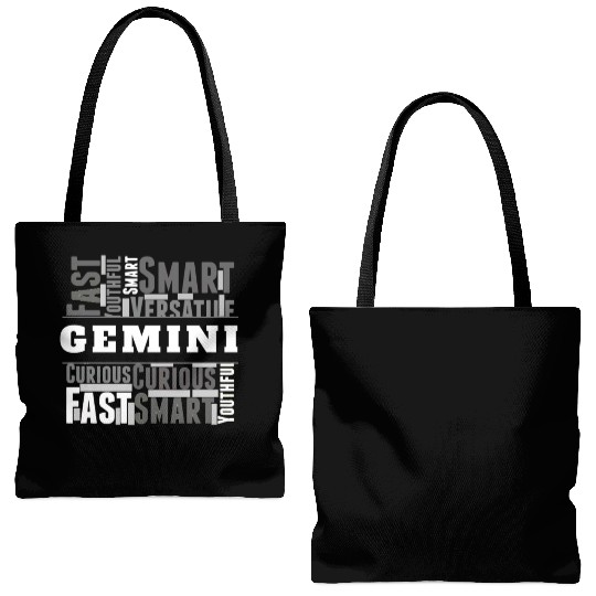 Gemini Zodiac Star Sign Word Cloud Square Monochro Tote Bags (AOP)