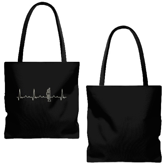 Trumpet Instrument. Heart. Love. EKG. Pulse. Beat. Tote Bags (AOP)