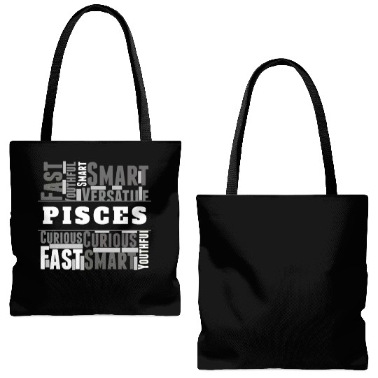Pisces Zodiac Star Sign Word Cloud Square Monochro Tote Bags (AOP)
