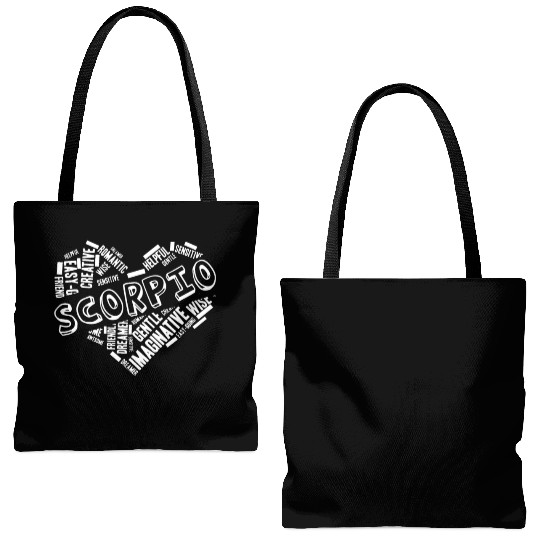 Scorpio Heart Word Cloud Doodle Astrology Zodiac S Tote Bags (AOP)