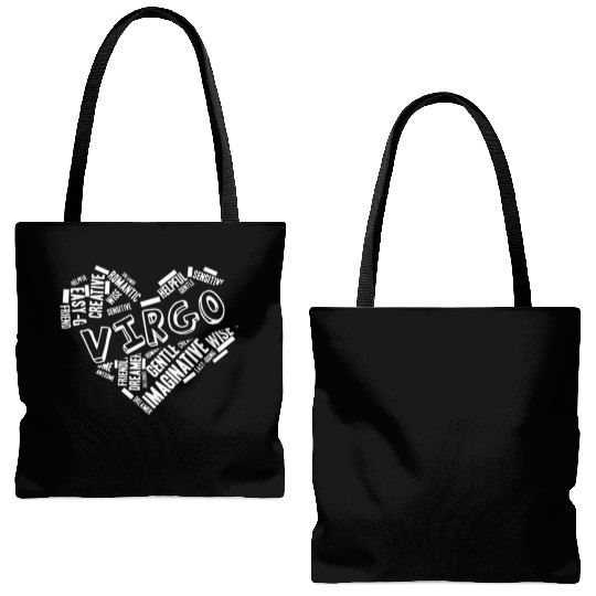 Virgo Heart Word Cloud Doodle Astrology Zodiac Sta Tote Bags (AOP)