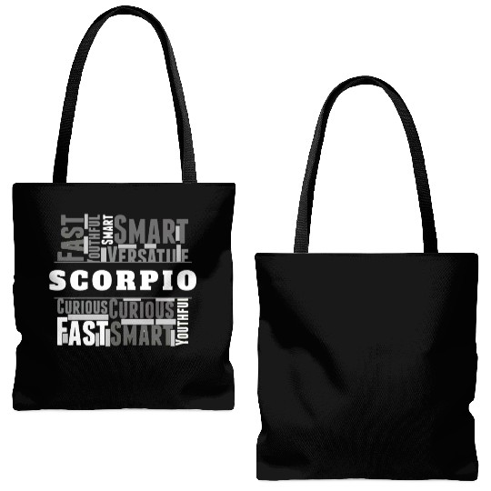 Scorpio Zodiac Star Sign Word Cloud Square Monochr Tote Bags (AOP)