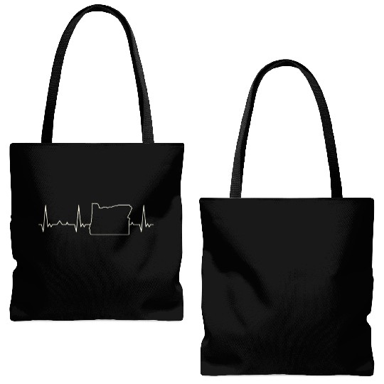 Oregon State USA. Heart. Love. EKG. Pulse. Beat. Tote Bags (AOP)